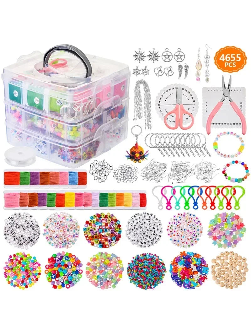 4655Pcs DIY Beads Bracelet Kit Making Necklace Manual Toys for Girls Pearls Games Handmade Children'S Gift Material Elastic Kids