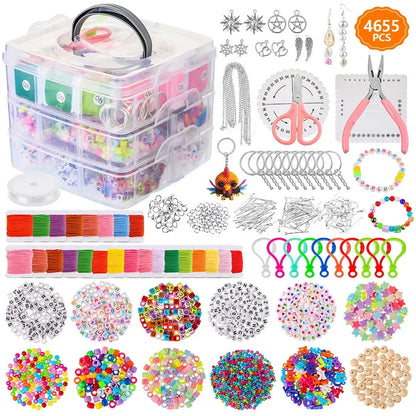 4655Pcs DIY Beads Bracelet Kit Making Necklace Manual Toys for Girls Pearls Games Handmade Children'S Gift Material Elastic Kids